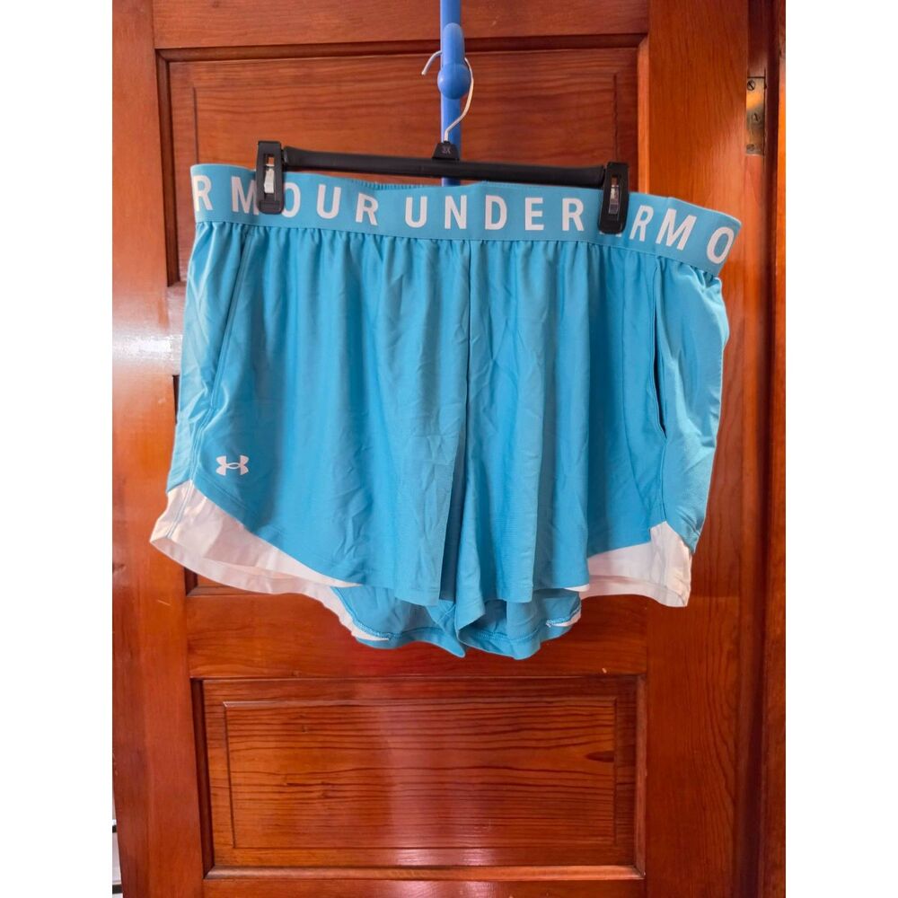 Under Armour Women’s 3XL Loose HeatGear Running Shorts Aqua Blue White Plus Size